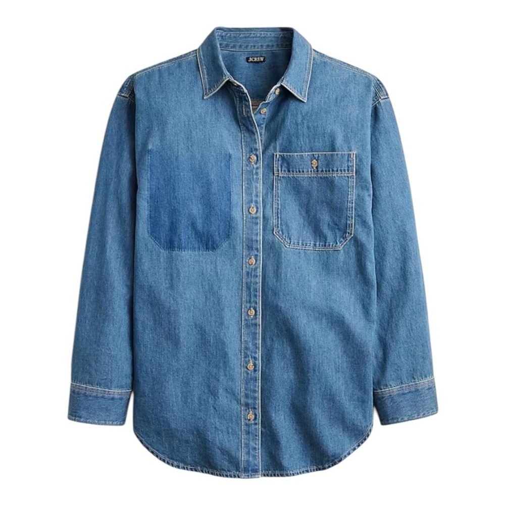 J Crew Chambray Button Down Relaxed Fit Denim Faux Pocket Shirt  NEW‎ BY725